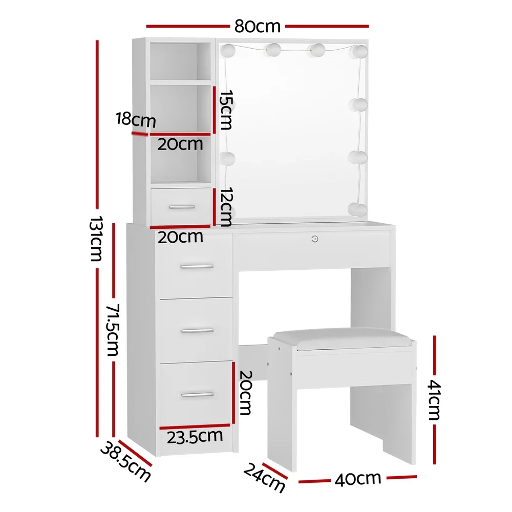 Dressing Table Set Stool 10 Led Bulbs White Dylan - Image 3