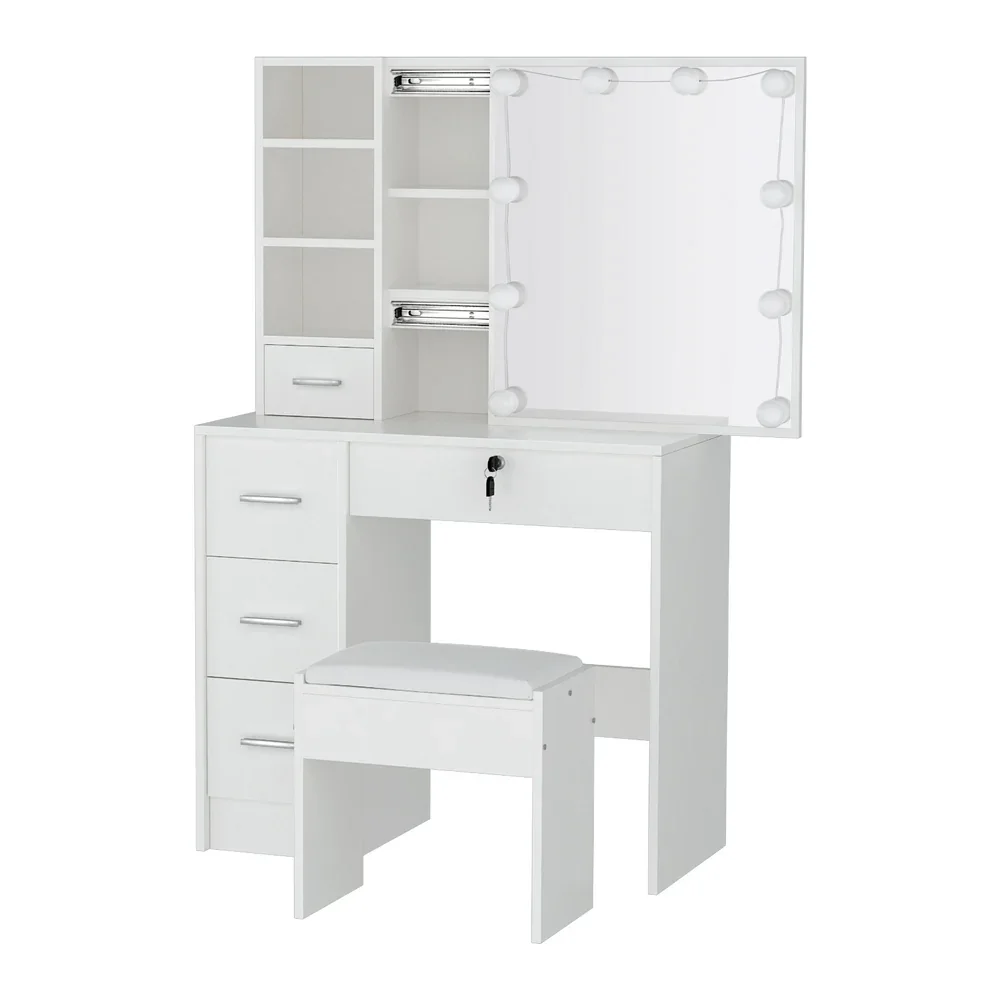 Dressing Table Set Stool 10 Led Bulbs White Dylan - Image 4