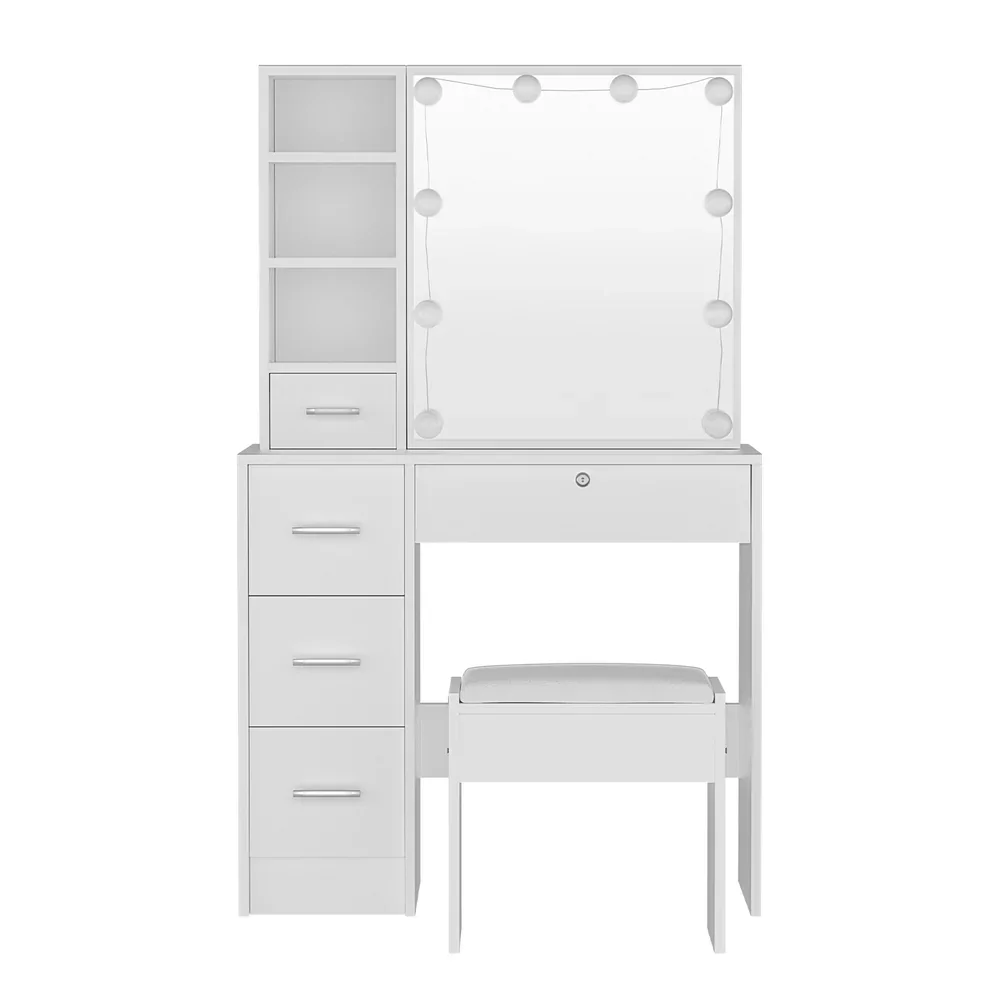 Dressing Table Set Stool 10 Led Bulbs White Dylan - Image 5