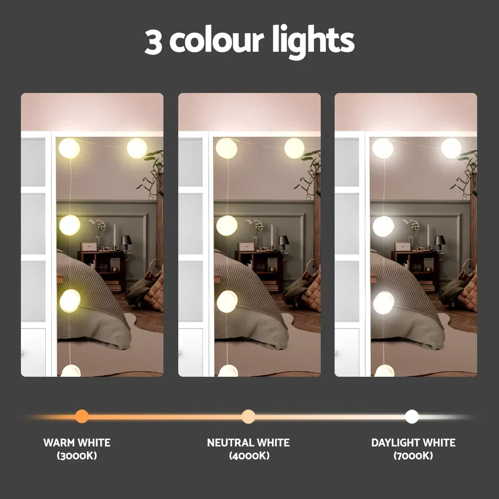 Dressing Table Set Stool 10 Led Bulbs White Dylan - Image 6
