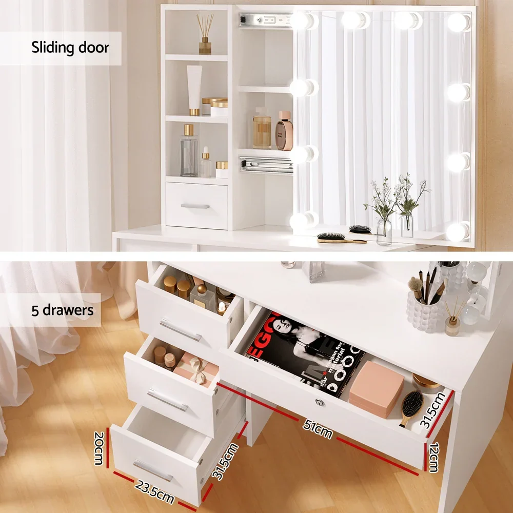 Dressing Table Set Stool 10 Led Bulbs White Dylan - Image 7