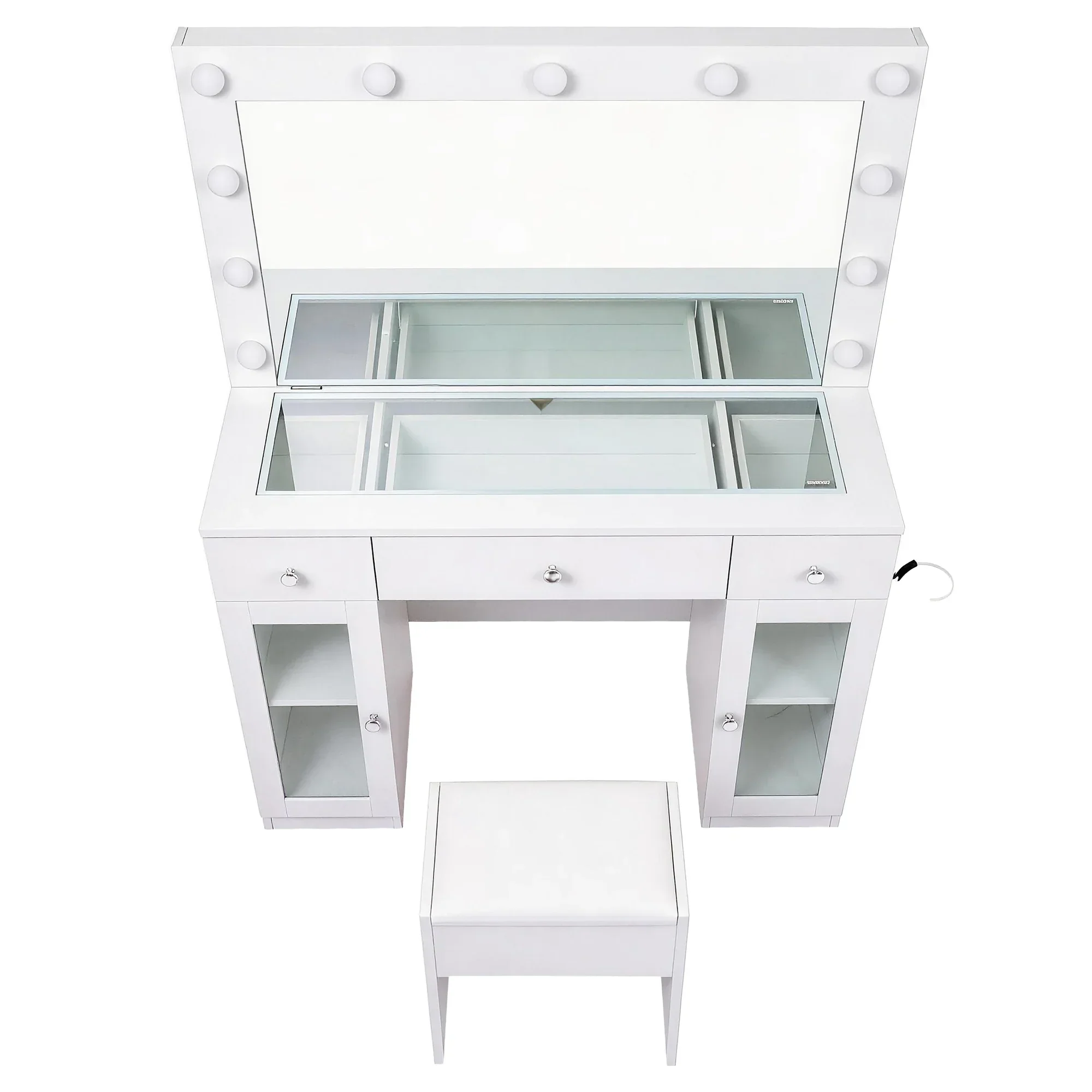 Dressing Table Vanity Desk Set LED Bulbs RGB Light White - Image 4