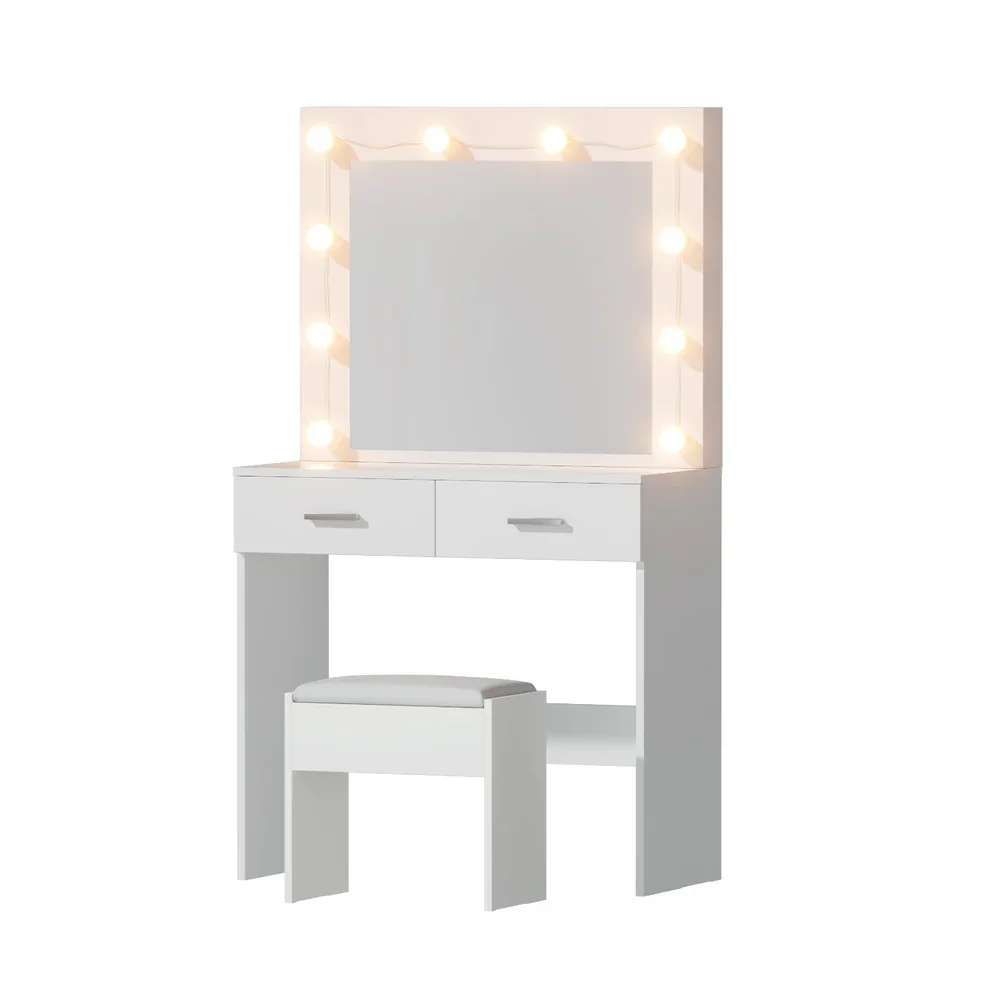 Dressing Table Vanity Desk Set Stool 10 Led Bulbs White - Image 2