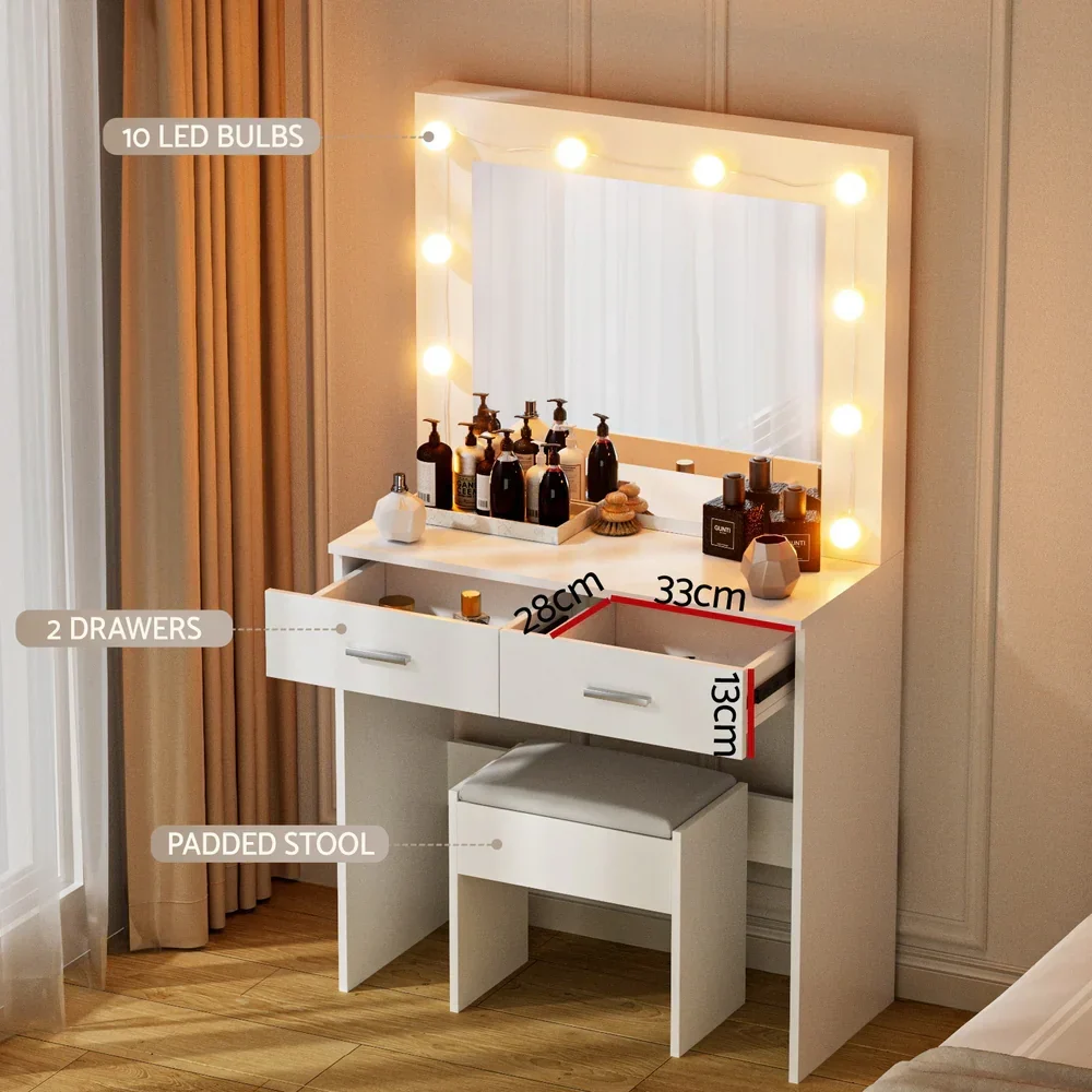 Dressing Table Vanity Desk Set Stool 10 Led Bulbs White - Image 7