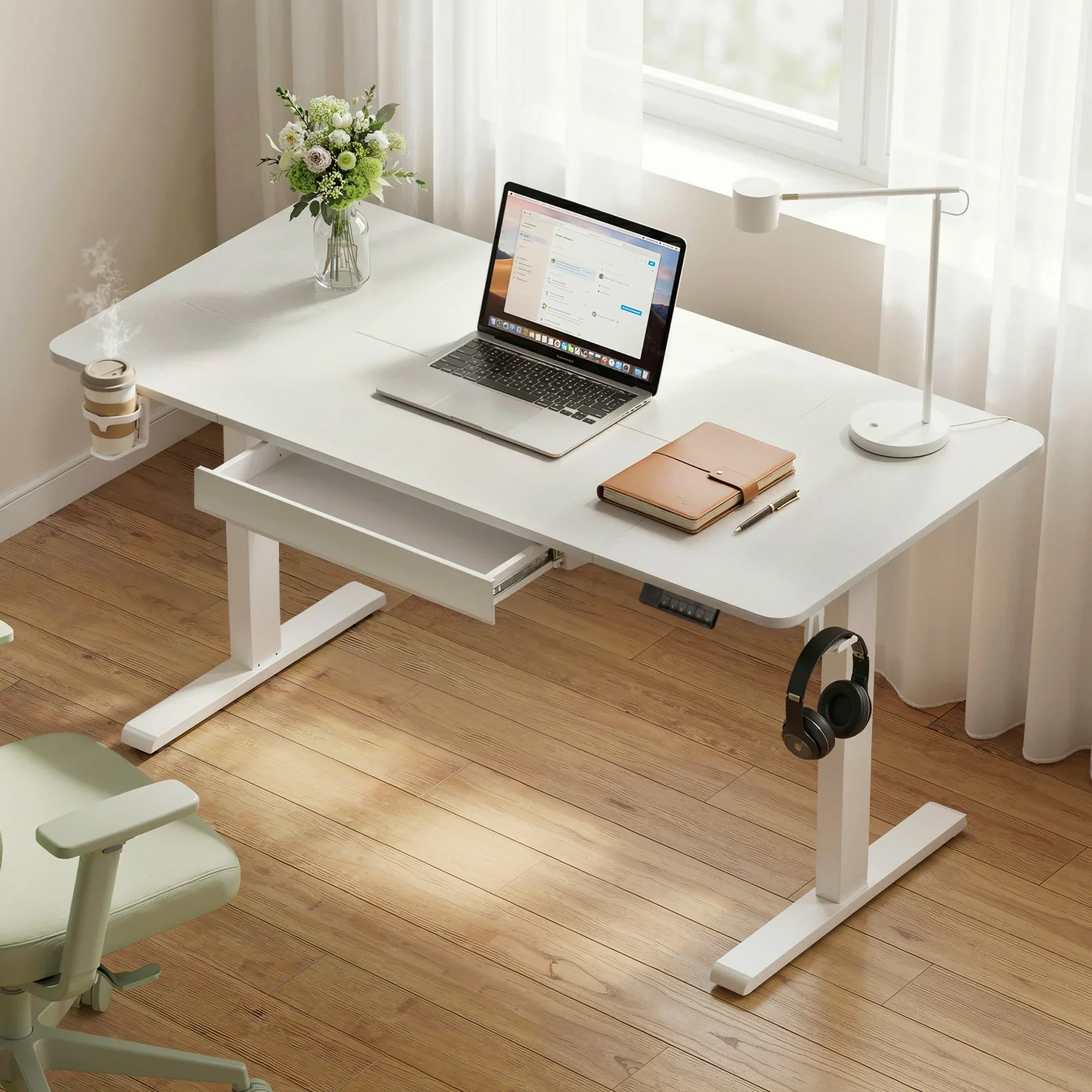 Electric Standing Desk 140cm Adjustable Height Motorised Home Office Desk Drawer - Image 7