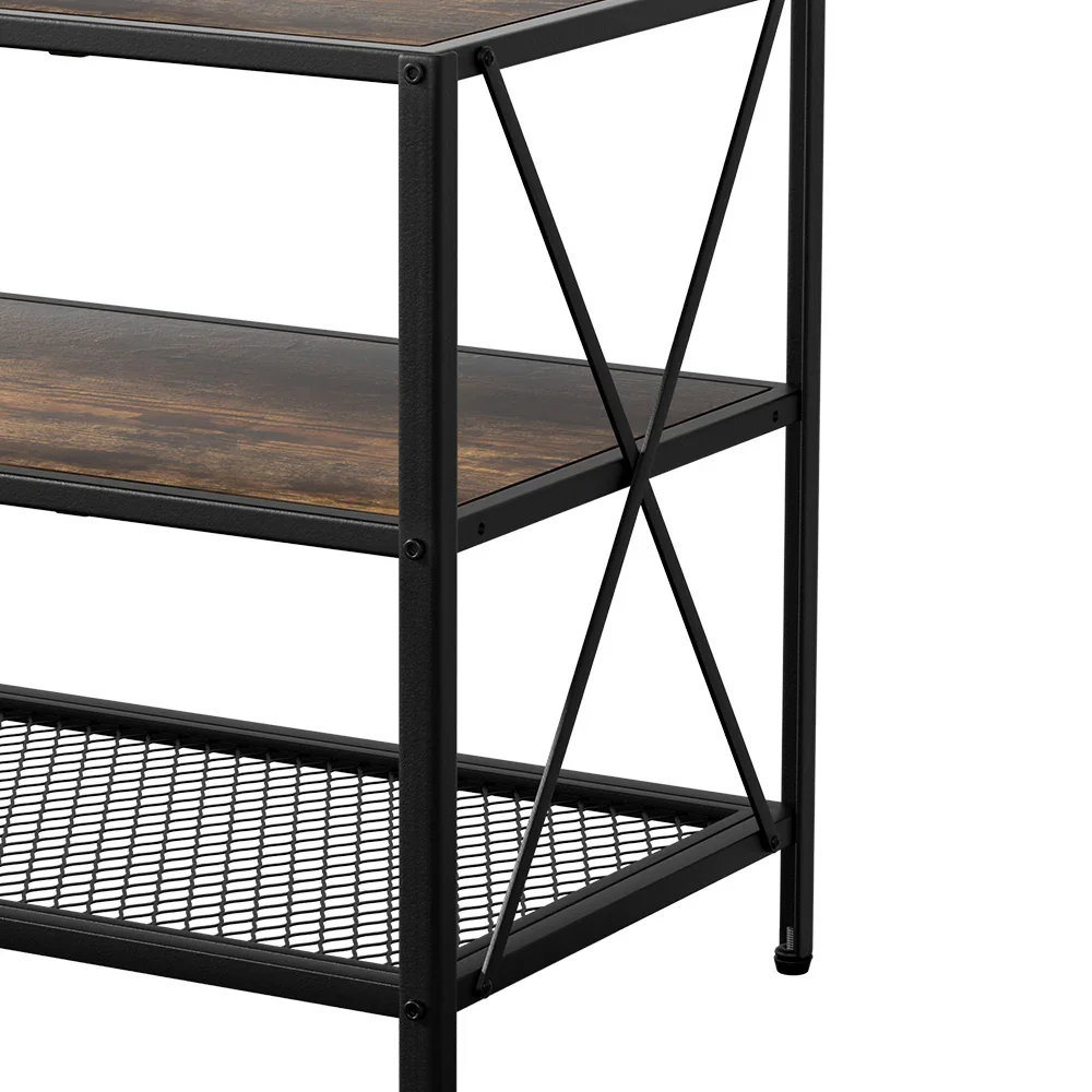 Entertainment Unit TV Stand 3-tier Display Shelves Vintage Rustic Walnut - Image 5