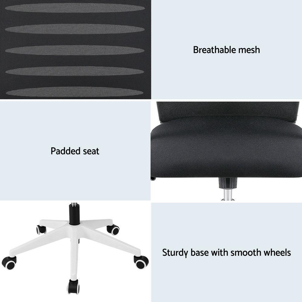 Ergonomic Office Chair Mesh Computer Desk Chairs with Lumbar Support, Height Adjustment Swivel Chair Mid Back for Home Office Study, Black and White - Image 6