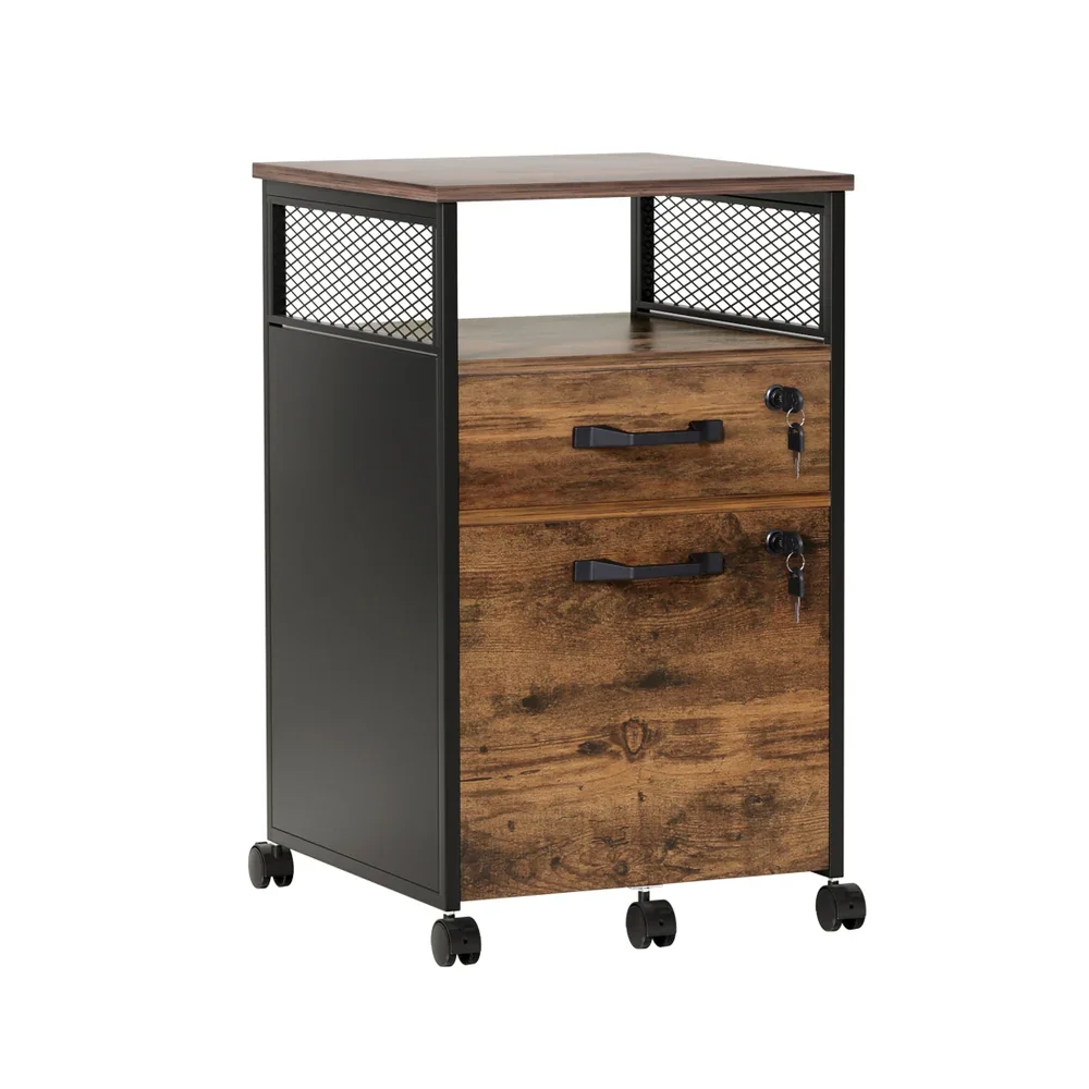 Filing Cabinet File Cabinet with Wheels 2 Drawer Storage Rustic Brown - Image 8