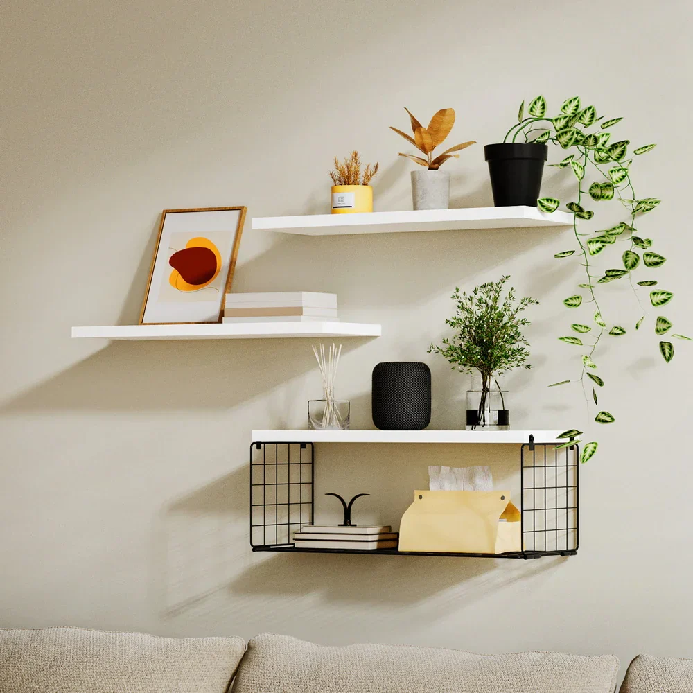 Floating Wall Shelf Set of 3 White