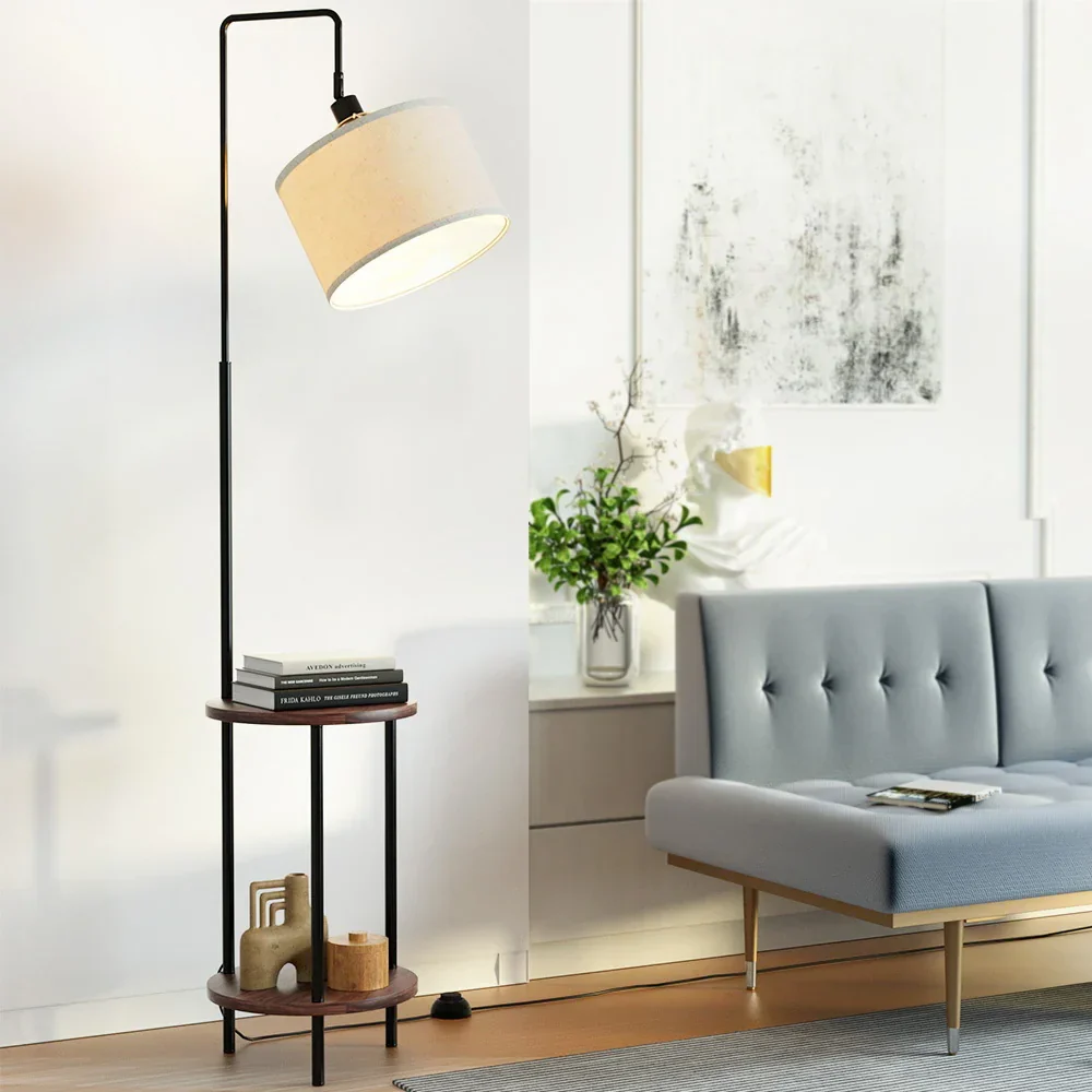Floor Lamp 2 Tier Shelf Storage LED Light Stand Home Room Adjustable Head - Image 7