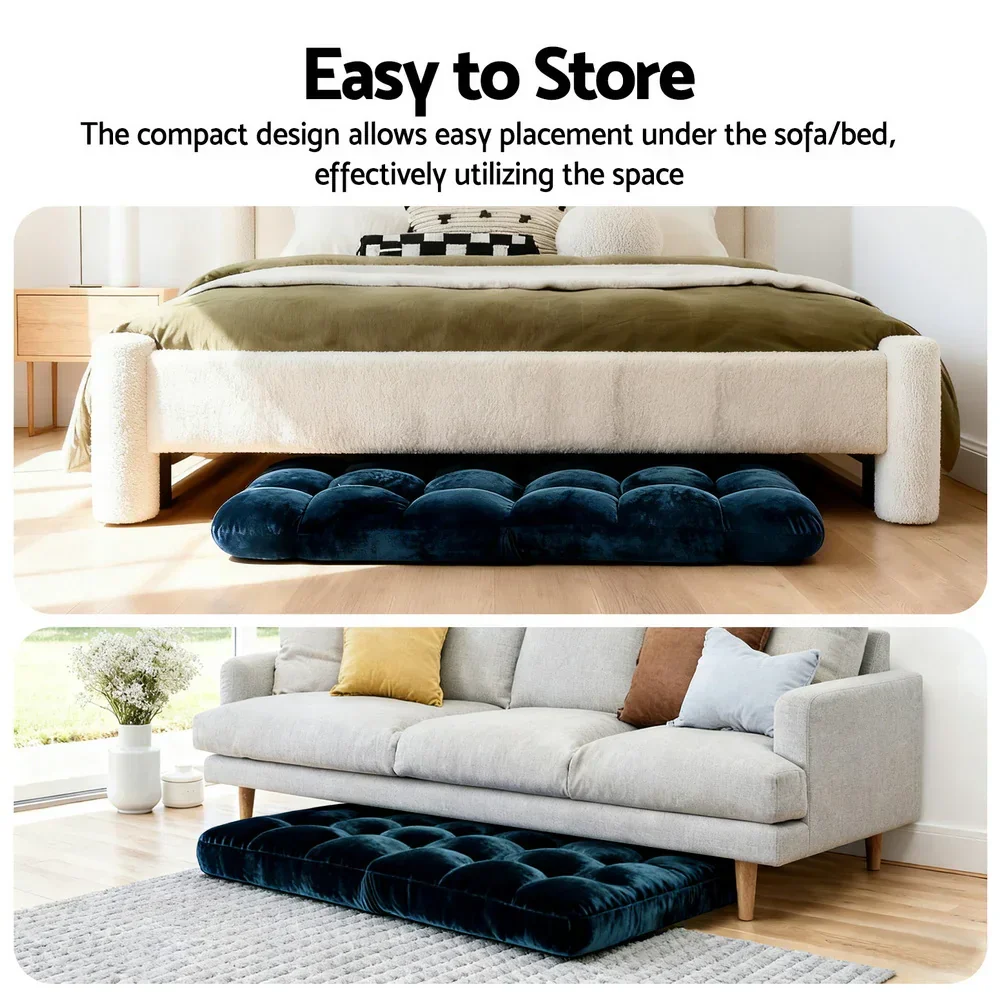 Floor Lounge Sofa Bed Flannel Fabric Navy - Image 5
