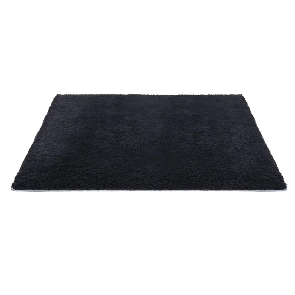 Floor Rug 200x230cm Plush Area Shaggy Rug Living Room Bedroom Carpet Black - Image 3