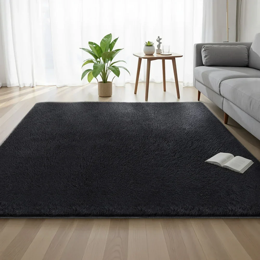 Floor Rug 200x230cm Plush Area Shaggy Rug Living Room Bedroom Carpet Black - Image 7