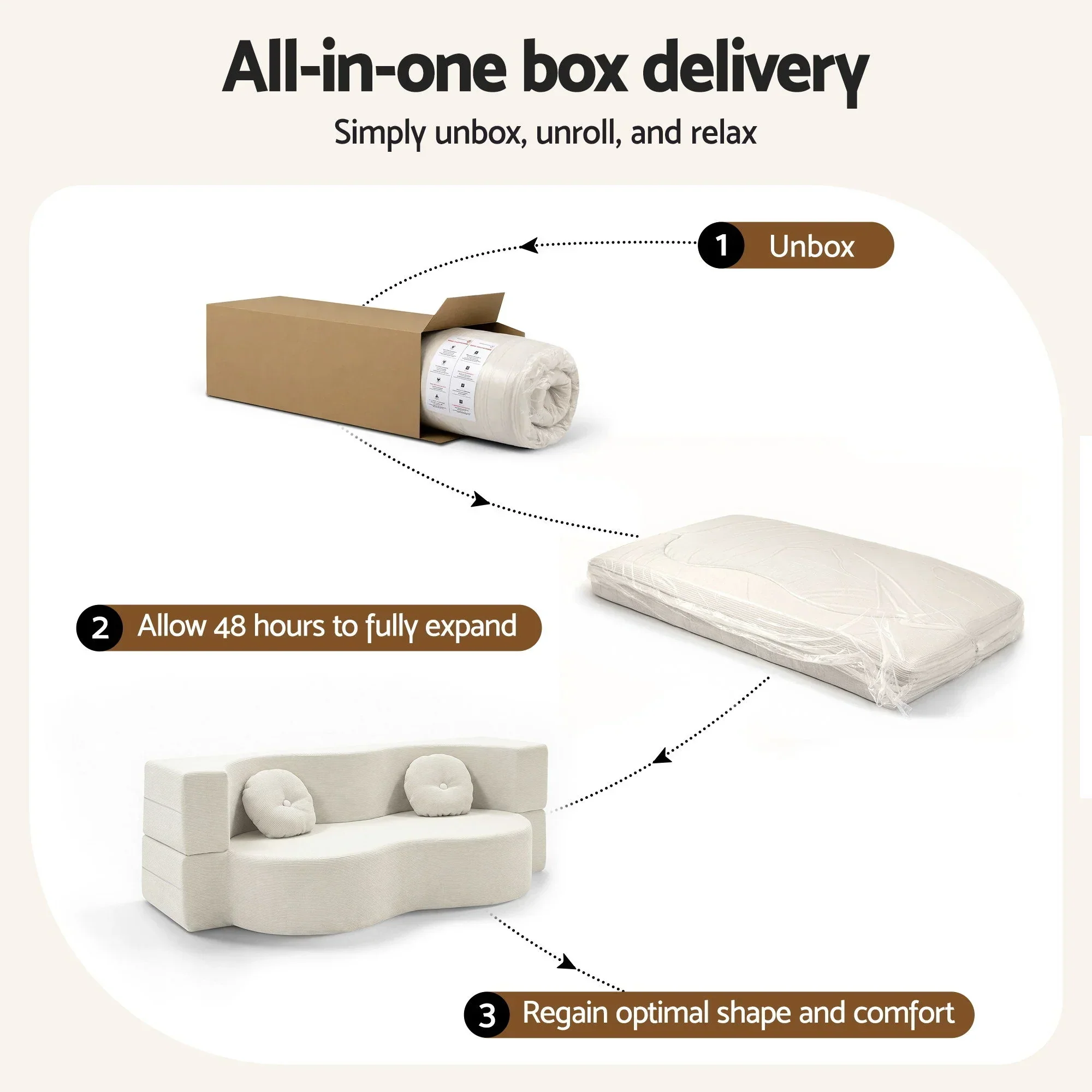Folding Sofa Bed Floor Couch 2-in-1 Convertible Futon Loveseat Beige - Image 11