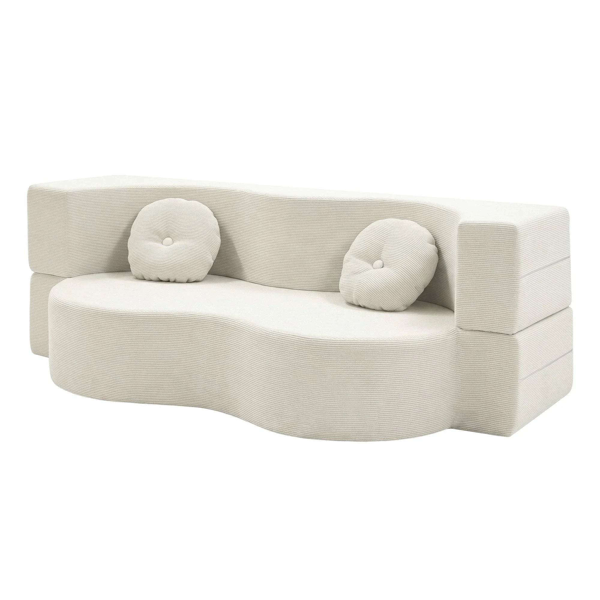 Folding Sofa Bed Floor Couch 2-in-1 Convertible Futon Loveseat Beige - Image 2