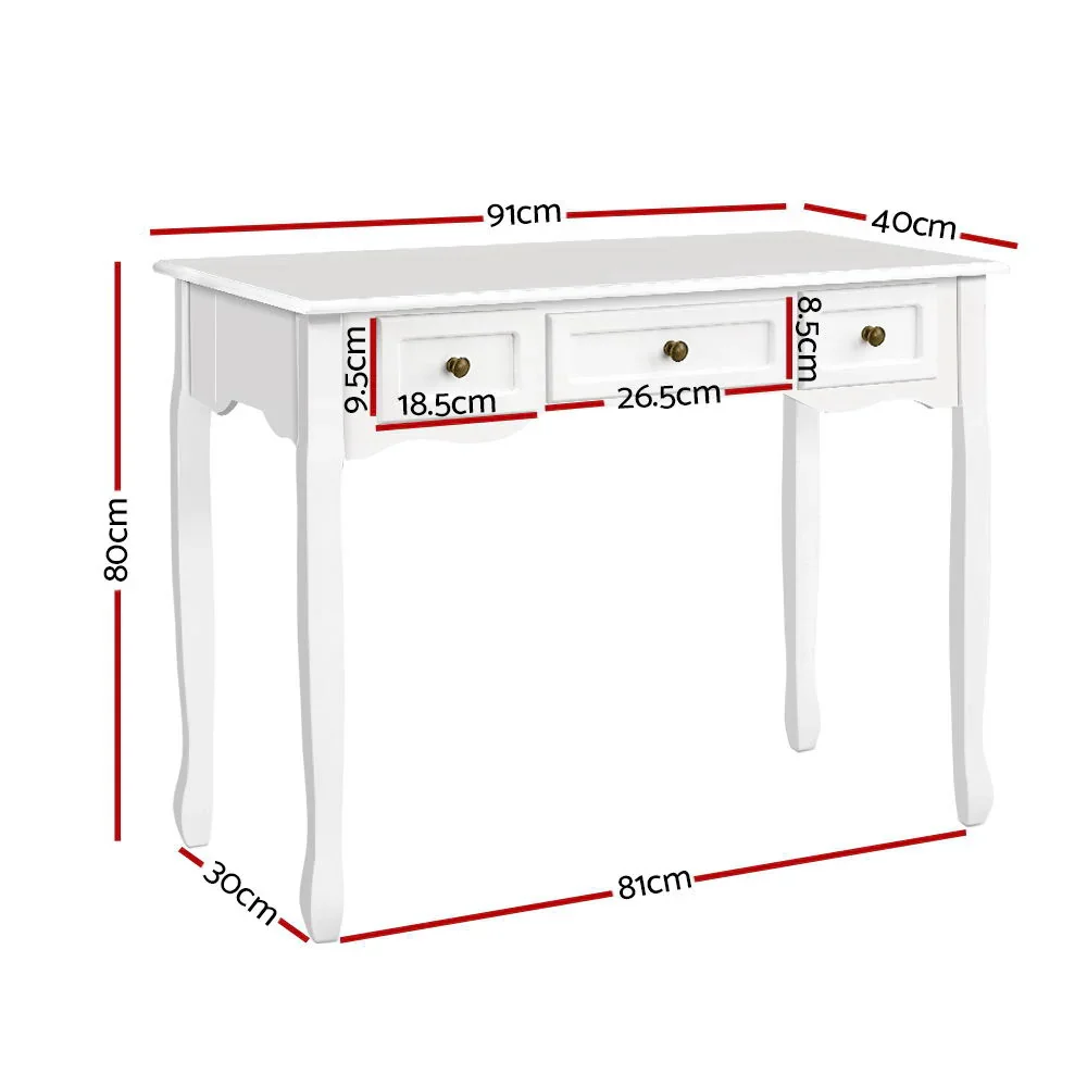 Console Table 3 Drawers White Hamptons - Image 4