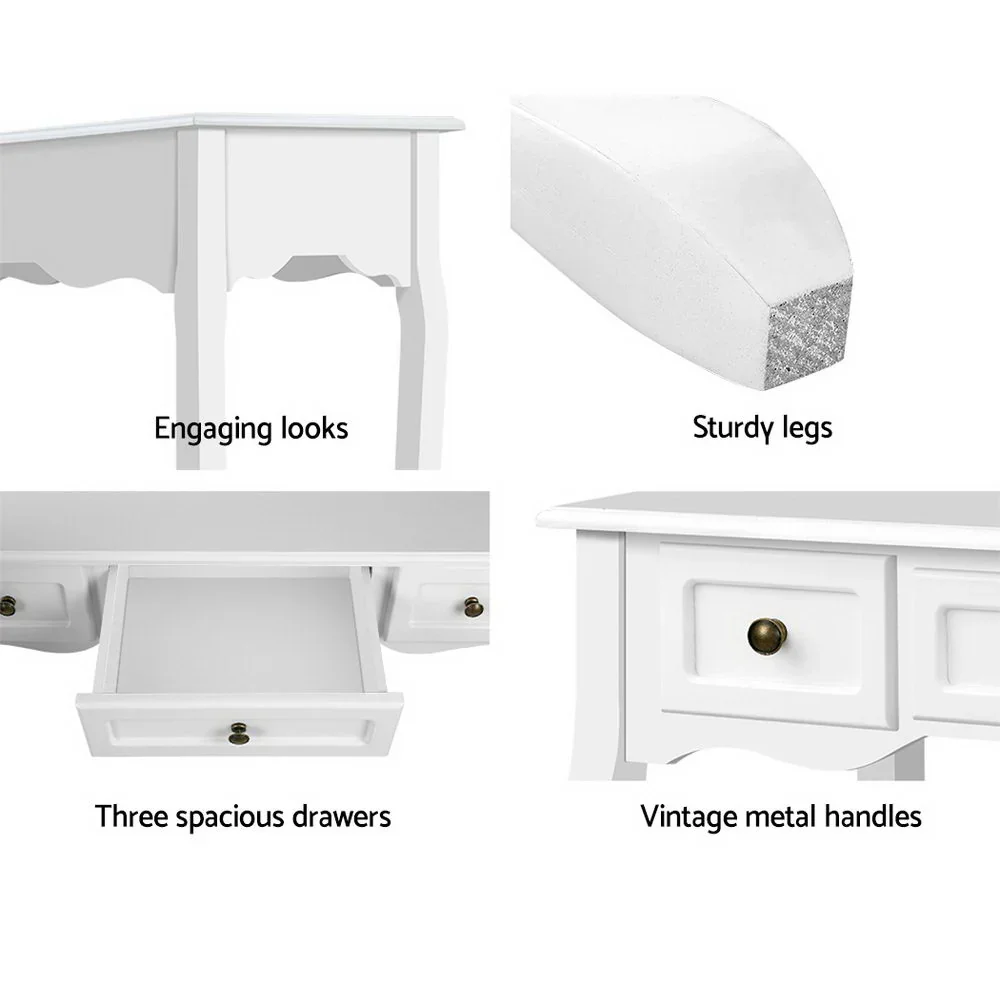 Console Table 3 Drawers White Hamptons - Image 7