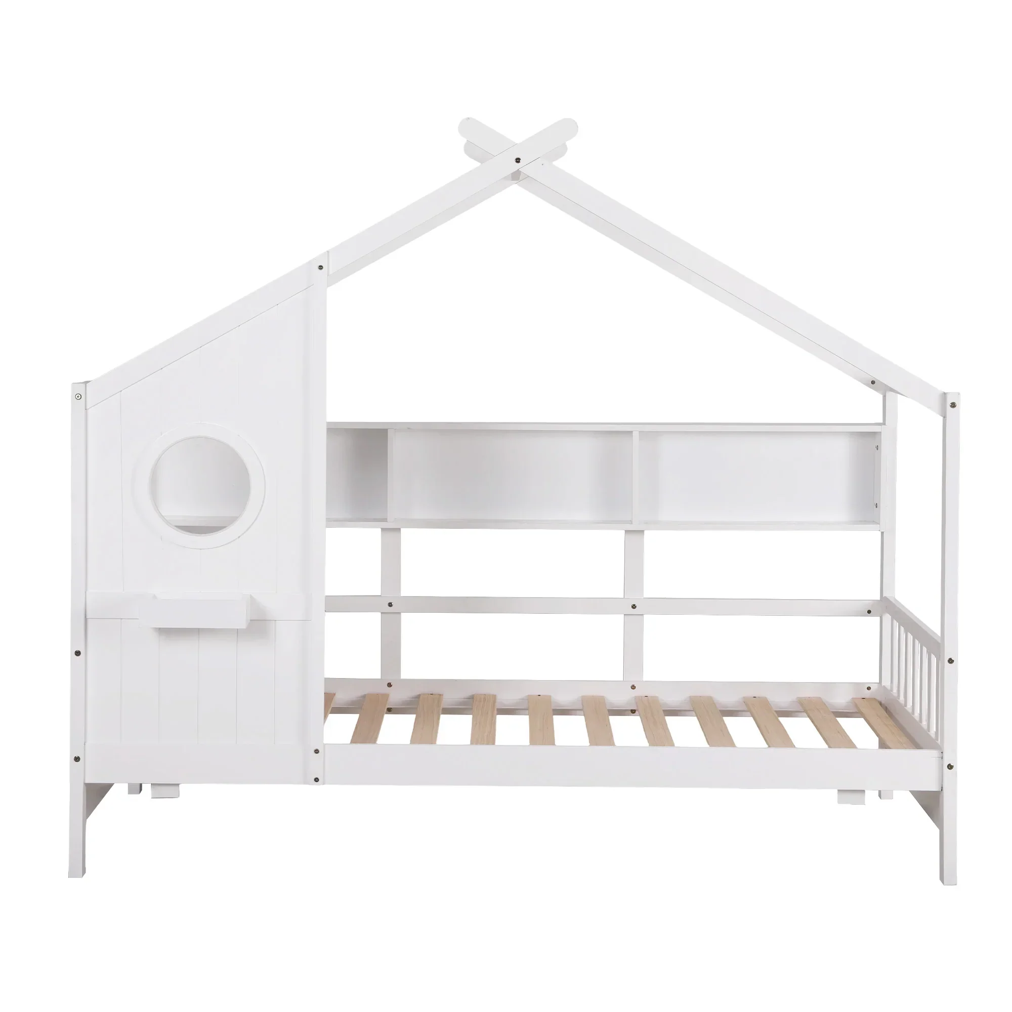 Kids Single Bed Frame House Bed Solid Wood Montessori Bed for Toddler White - Image 3