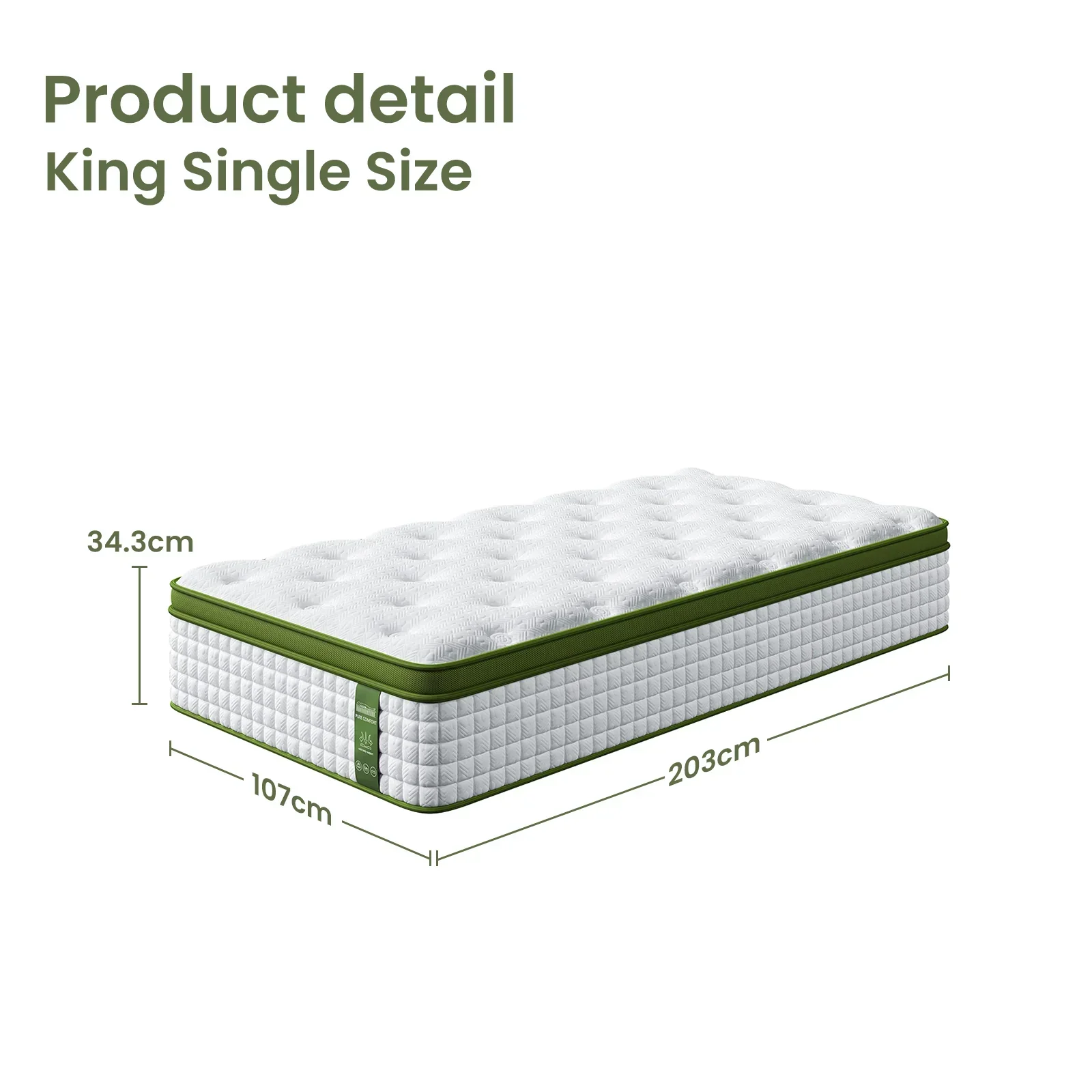 King Single Bed Set with Hybrid Mattress Upholstered Platform White Boucle Fabric - Image 9