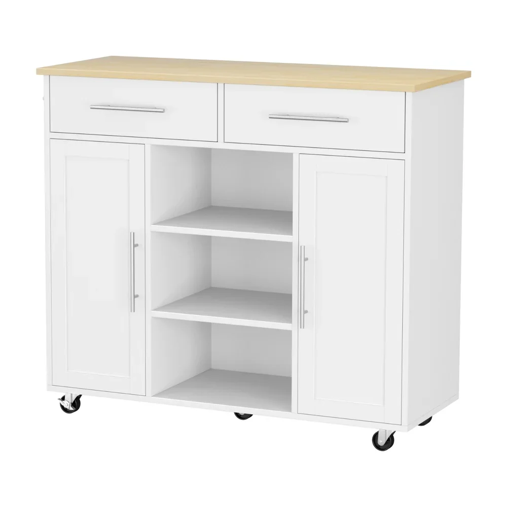 Kitchen Island Trolley Rolling Serving Cart Storage Drawer Cabinet 100cm White - Image 8