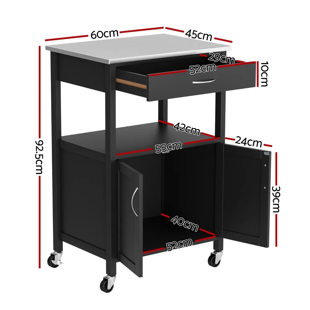 Kitchen Island Trolley Rolling Serving Cart Storage Drawer Cupboard 60cm - Image 5