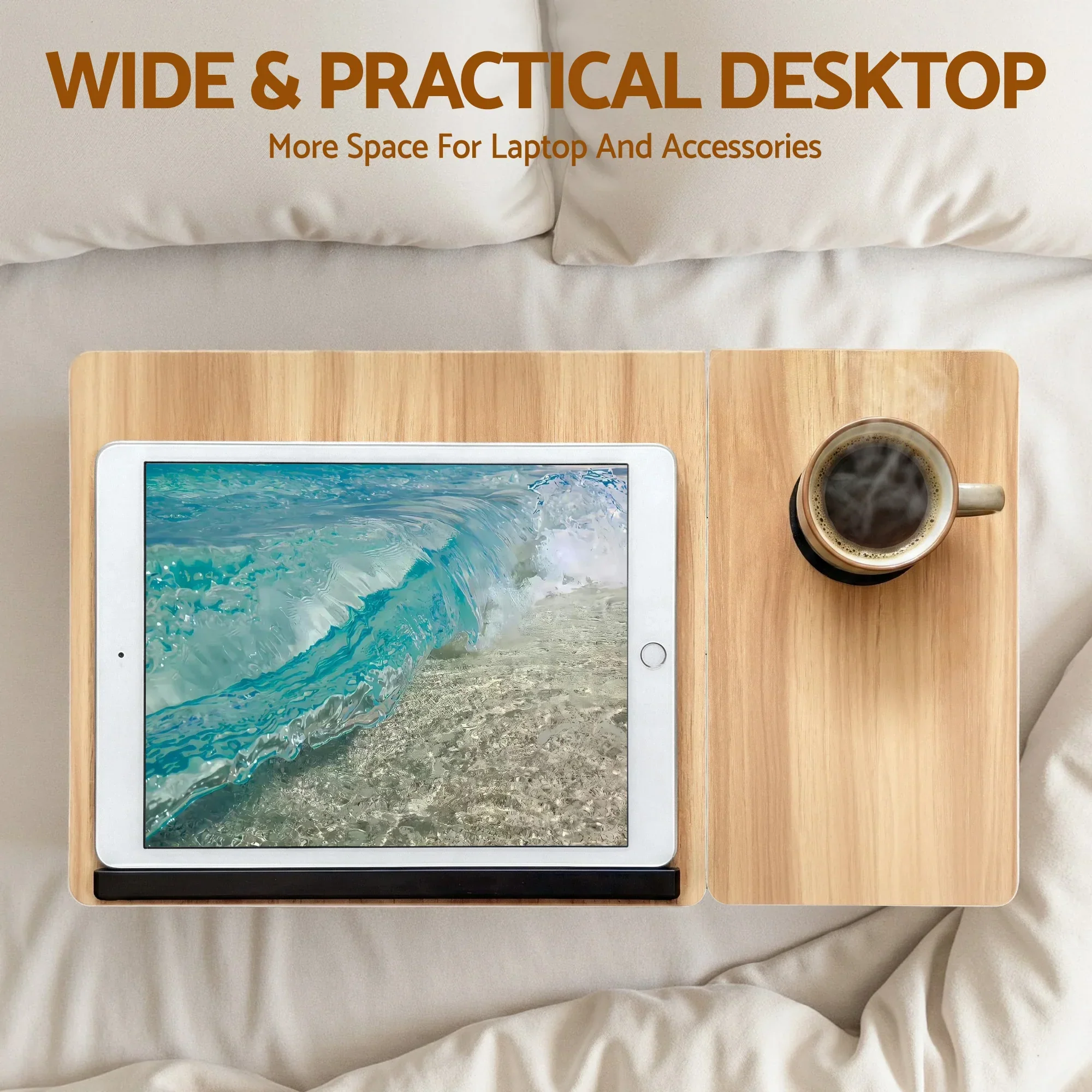 Laptop Desk Bed Table Foldable Portable Desktop Oak - Image 7