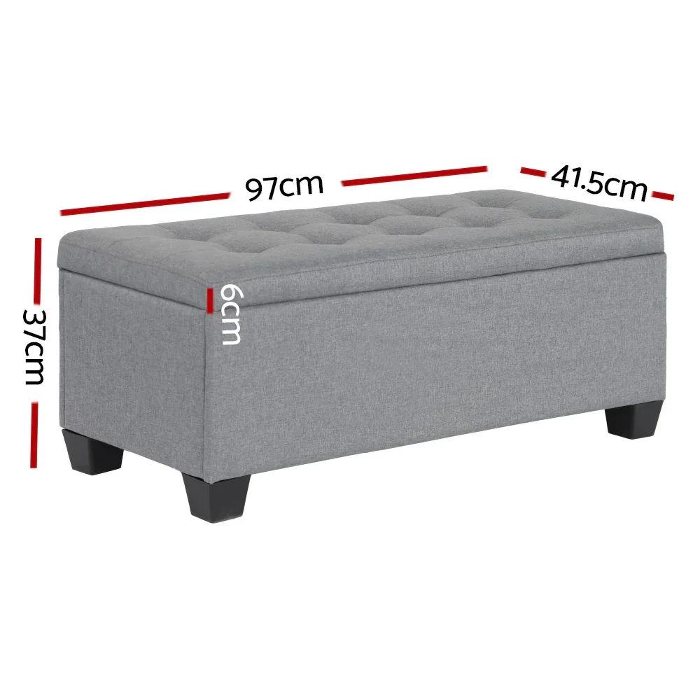Storage Ottoman Blanket Box 97cm Linen Grey - Image 3