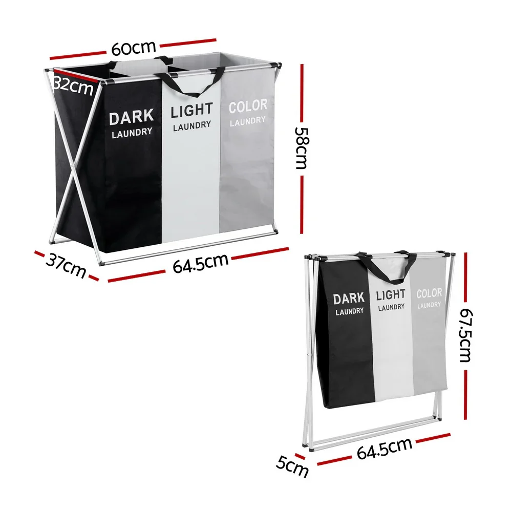Laundry Basket Hamper Large Foldable Washing Clothes Storage 3 Sections - Image 2