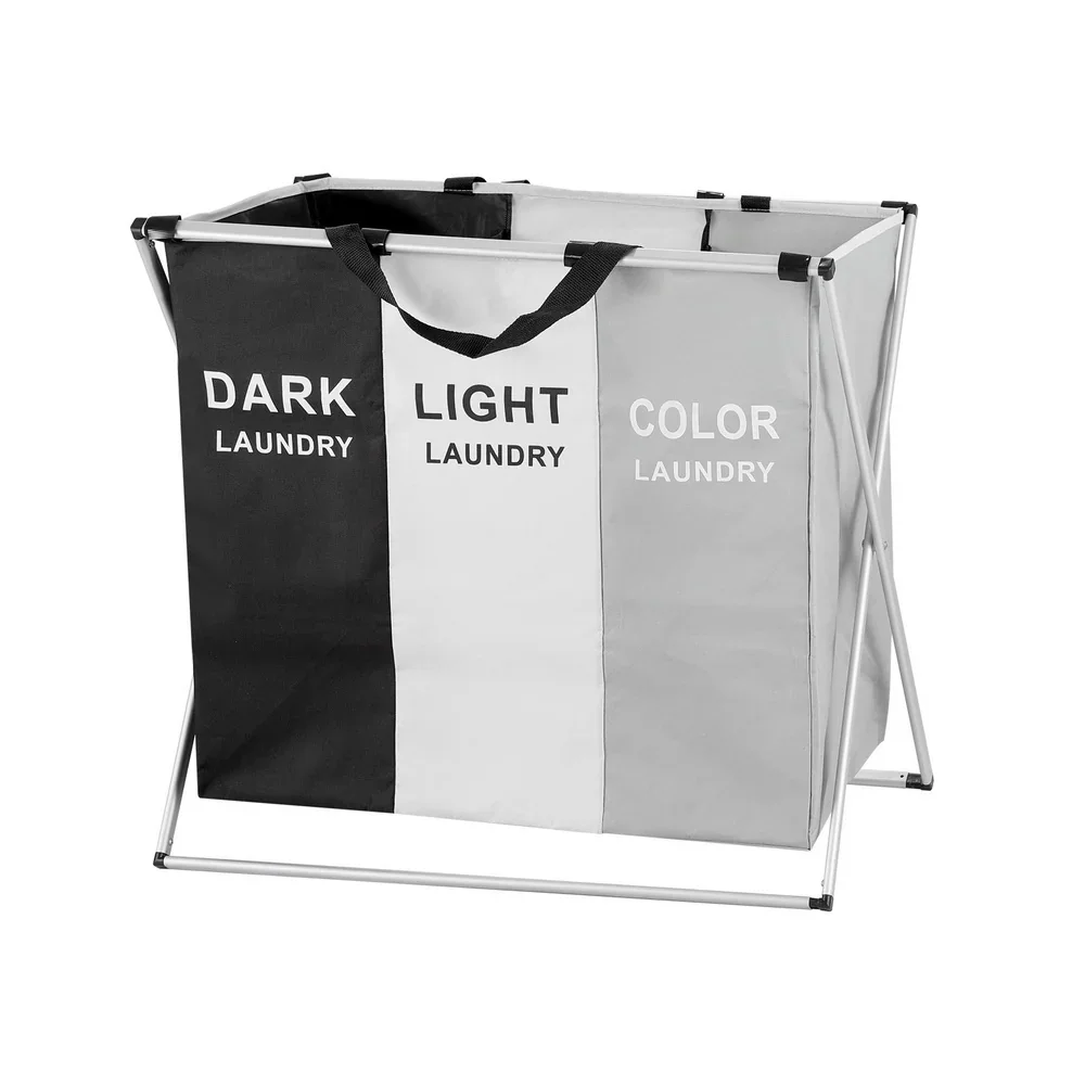 Laundry Basket Hamper Large Foldable Washing Clothes Storage 3 Sections - Image 3