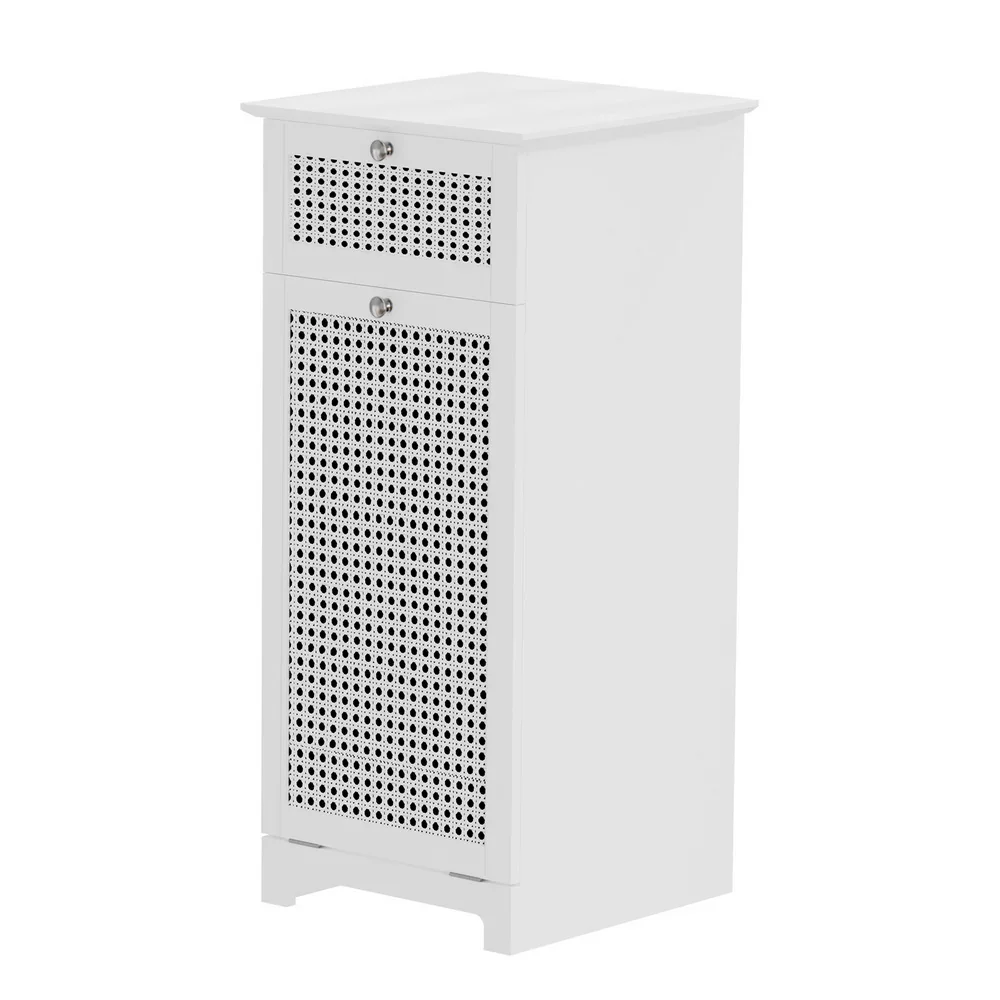 Laundry Hamper Cabinet Bathroom Storage White Rattan Clothes Basket - Image 3
