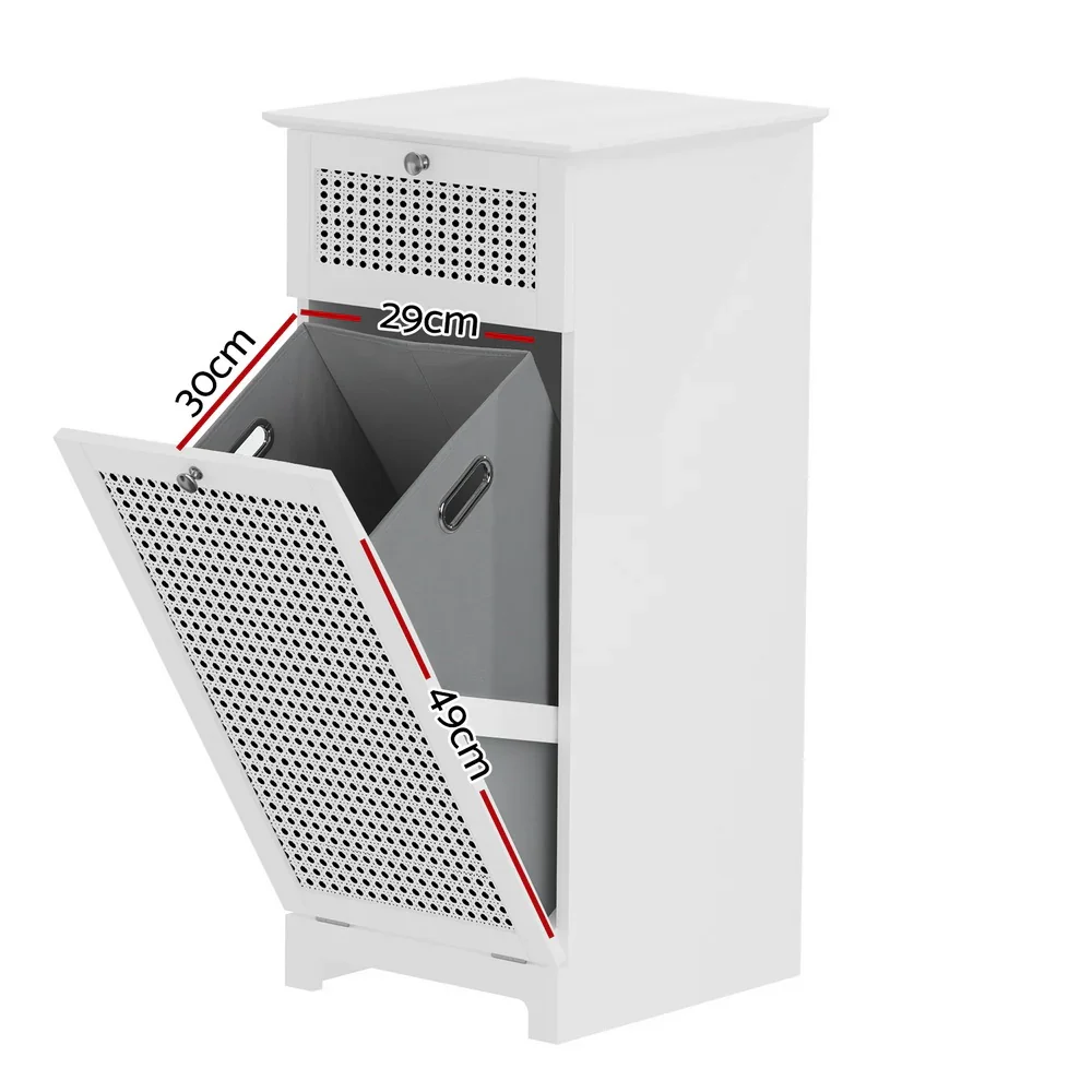 Laundry Hamper Cabinet Bathroom Storage White Rattan Clothes Basket - Image 5