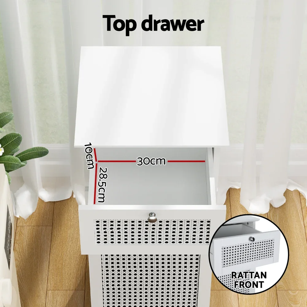 Laundry Hamper Cabinet Bathroom Storage White Rattan Clothes Basket - Image 7