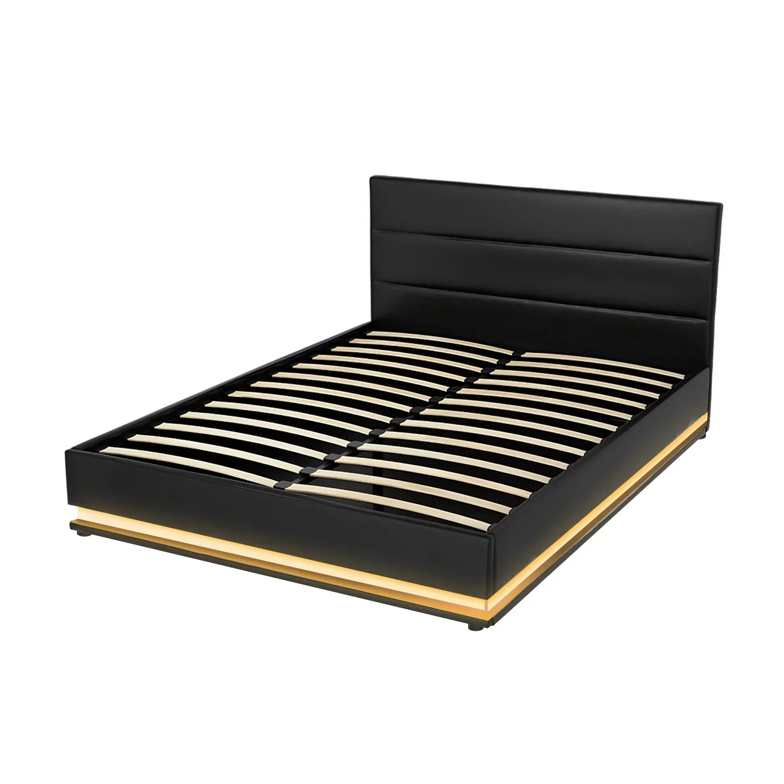Bed Frame Queen Size LED Gas Lift Black LUMI - Image 7