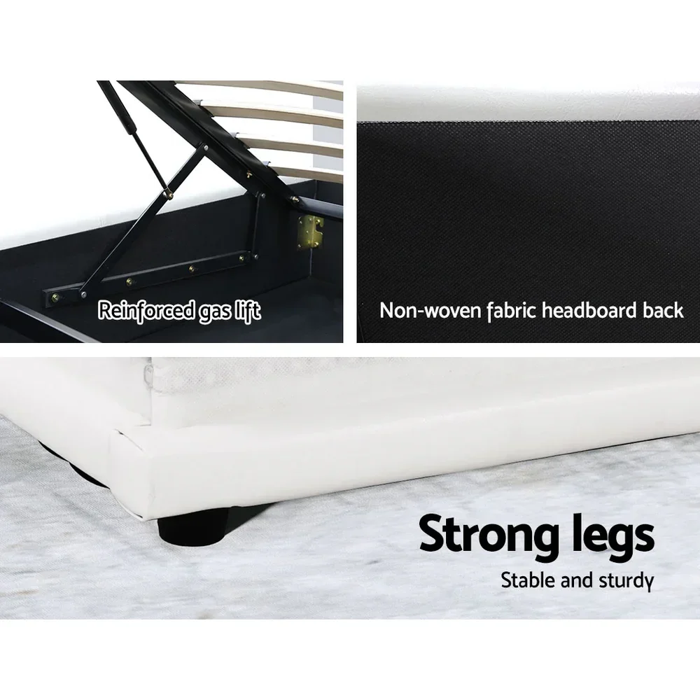 Bed Frame Queen Size LED Gas Lift White LUMI - Image 4