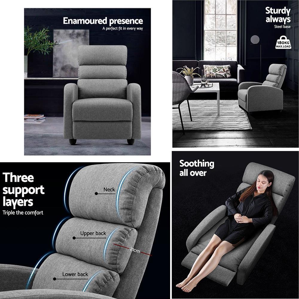 Recliner Armchair Grey Fabric Bolivia - Image 4
