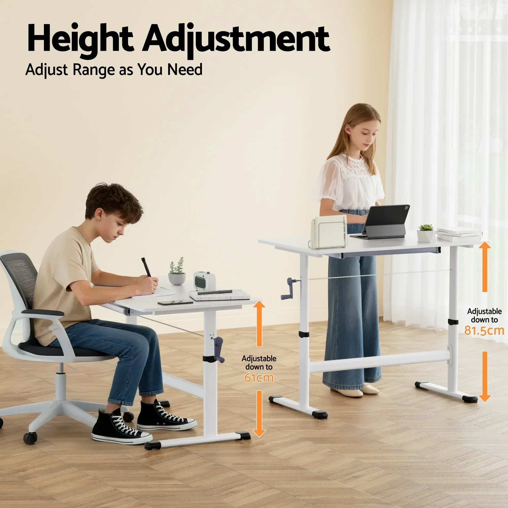 Manual Standing Desk Height Adjustable Workstation Computer Desks Study 100CM White - Image 3