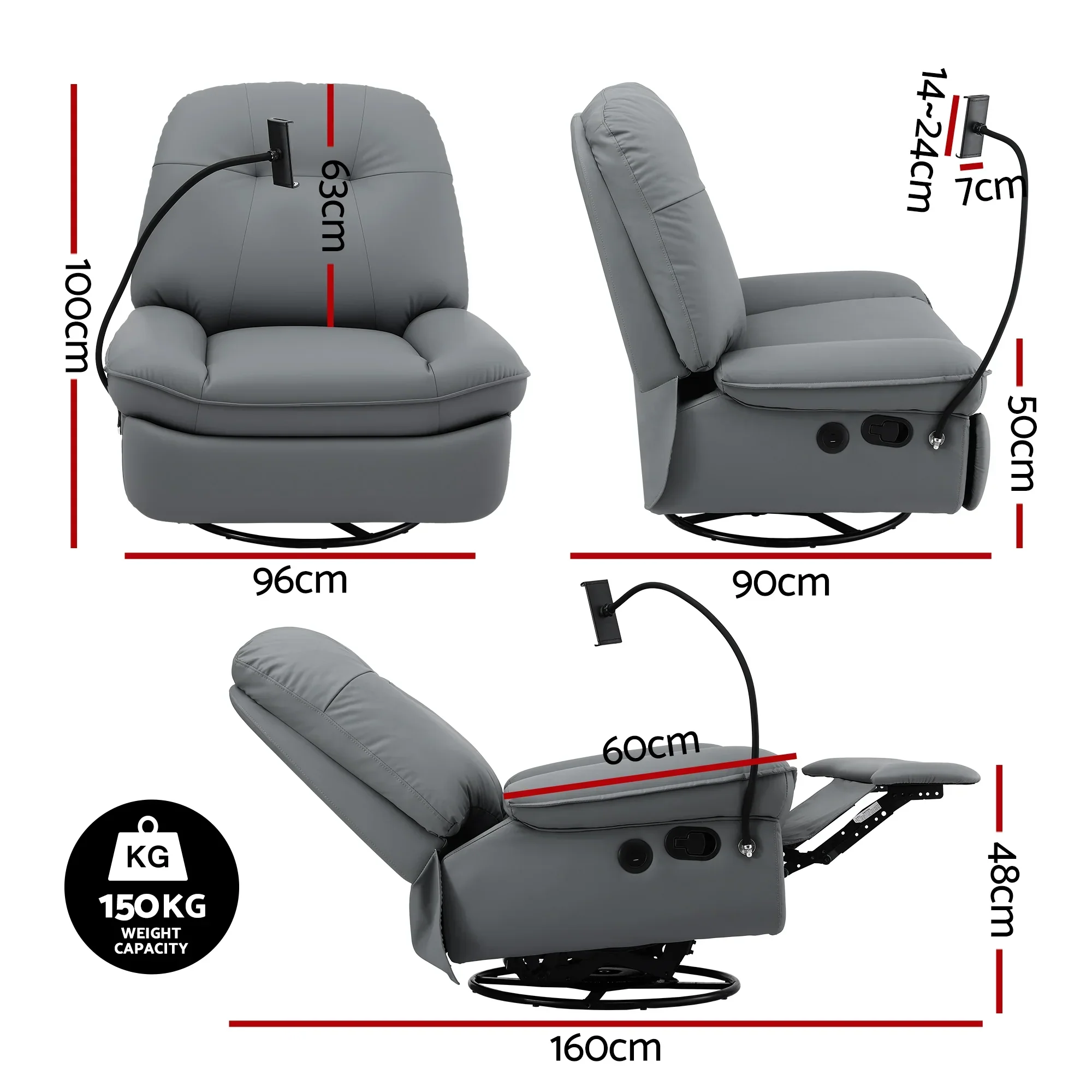 Manual Swivel Rocker Recliner with USB Ports Rocking Chair Nursery Sofa Lounge - Image 2