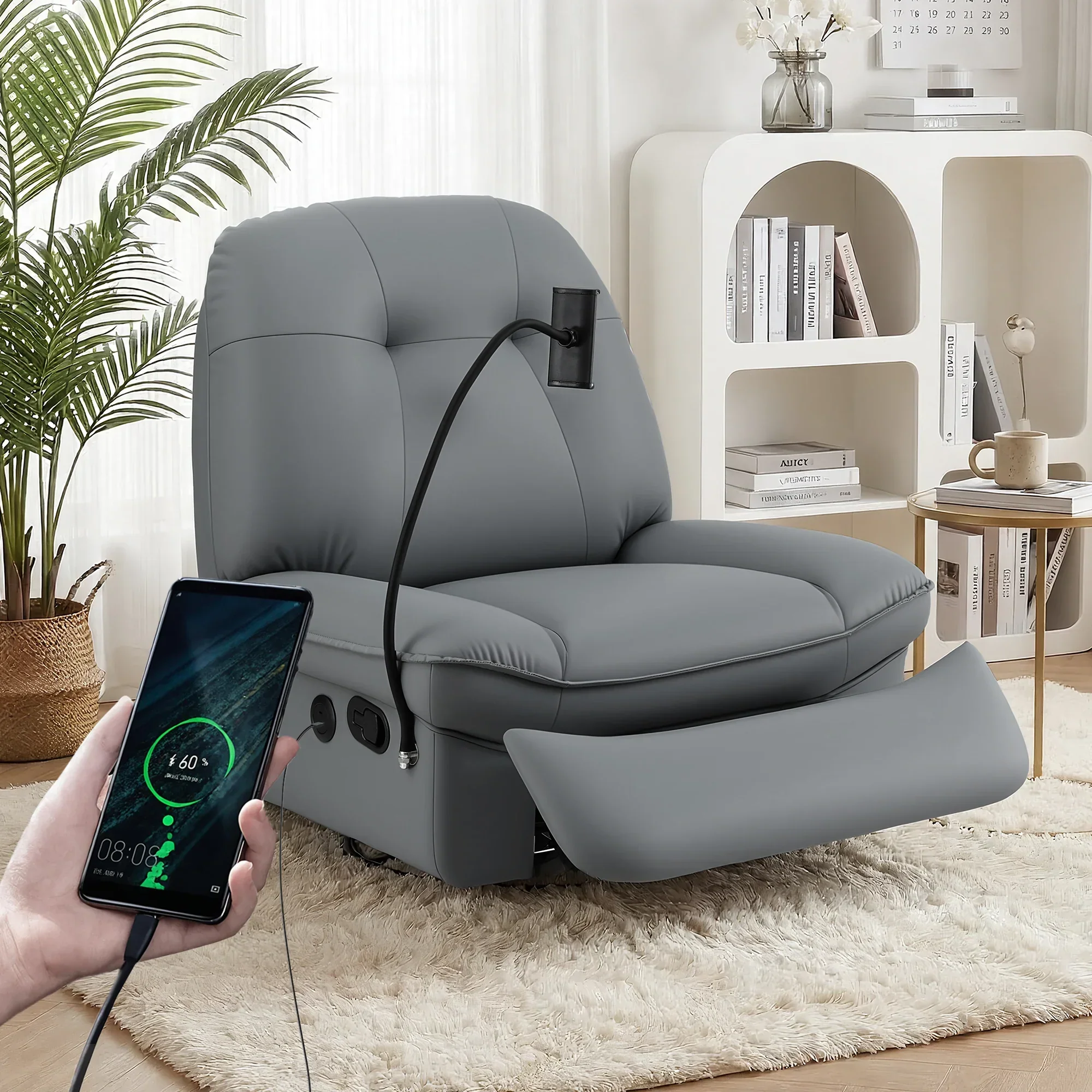 Manual Swivel Rocker Recliner with USB Ports Rocking Chair Nursery Sofa Lounge - Image 6