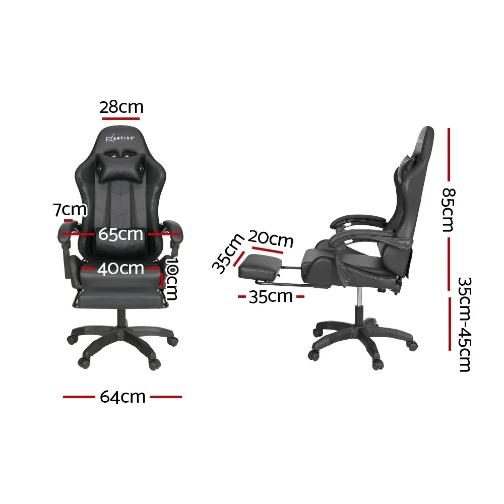6 Point Massage Gaming Office Chair 7 LED Footrest Black - Image 2