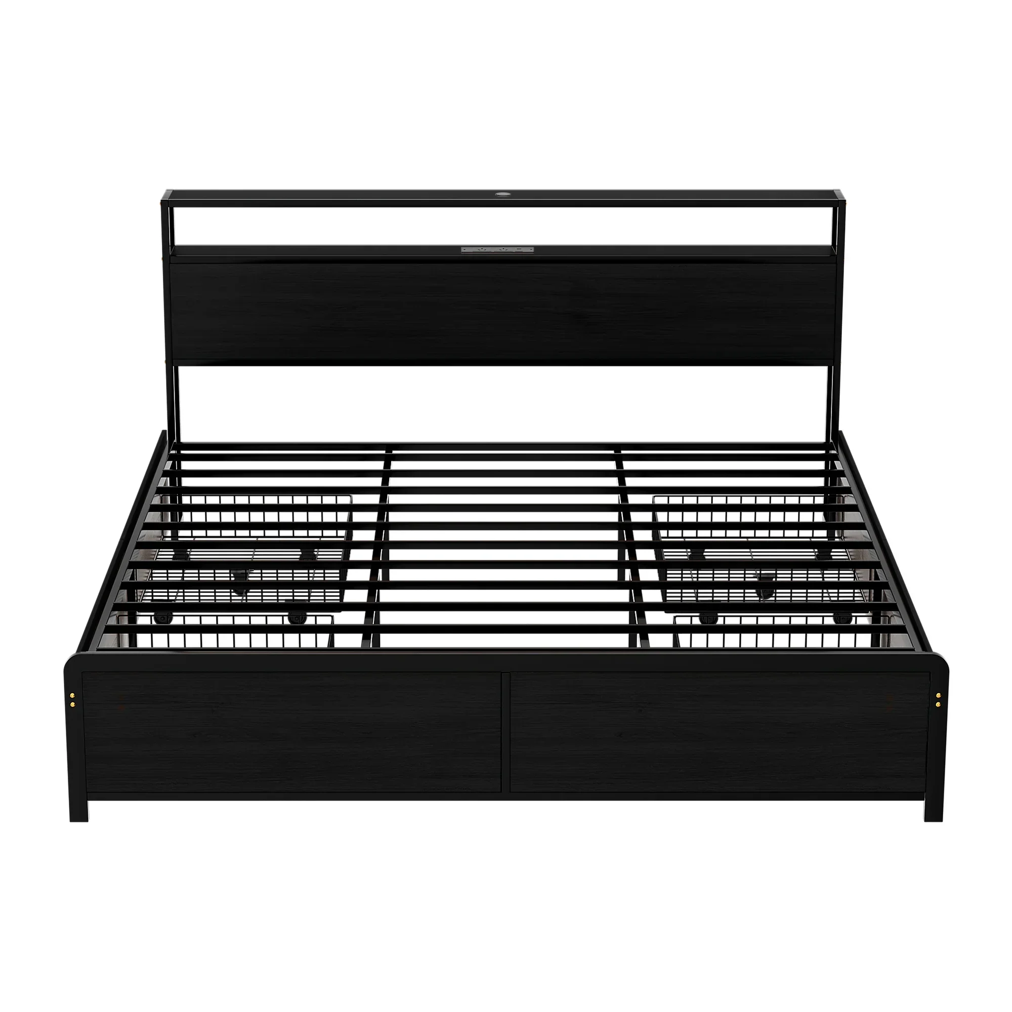 Metal Bed Frame King Size Storage Headboard Charge Station LED 4 Drawers - Image 3