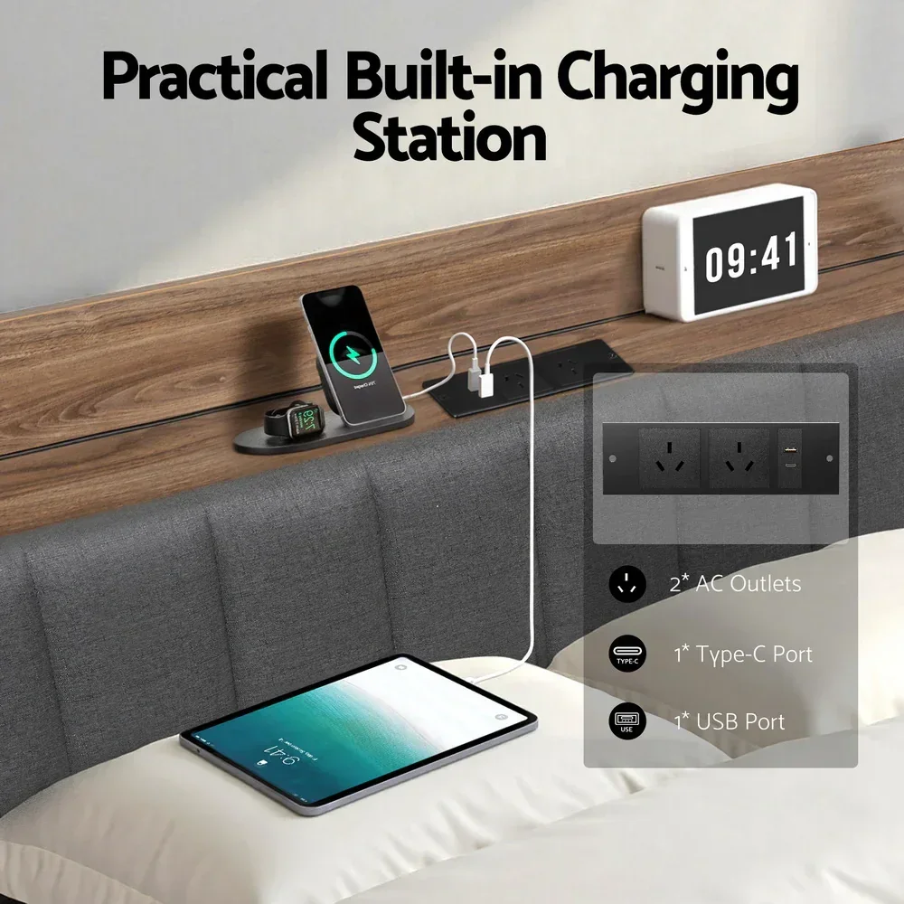 Metal Bed Frame King Size with 2-Tier Hidden Storage with Charging Station - Image 4