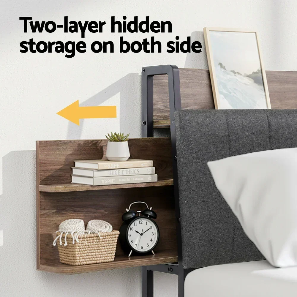 Metal Bed Frame King Size with 2-Tier Hidden Storage with Charging Station - Image 5
