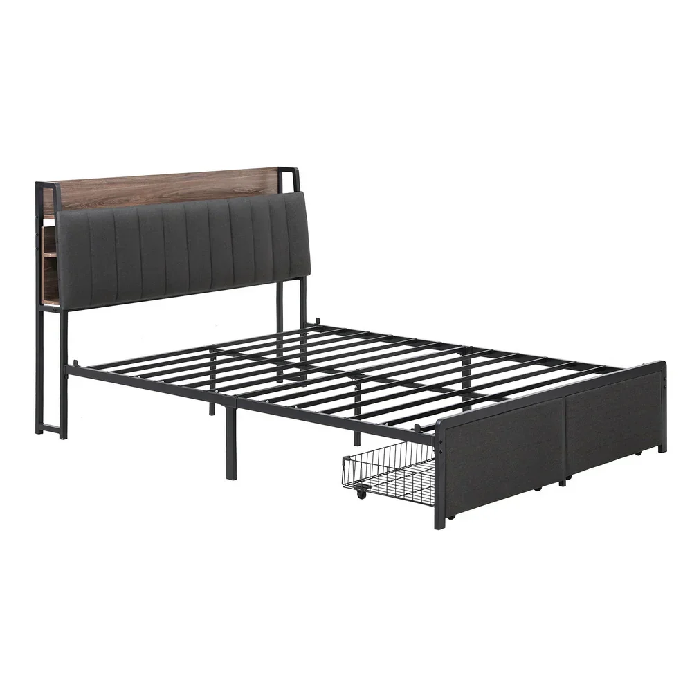 Metal Bed Frame King Size with 2-Tier Hidden Storage with Charging Station - Image 7