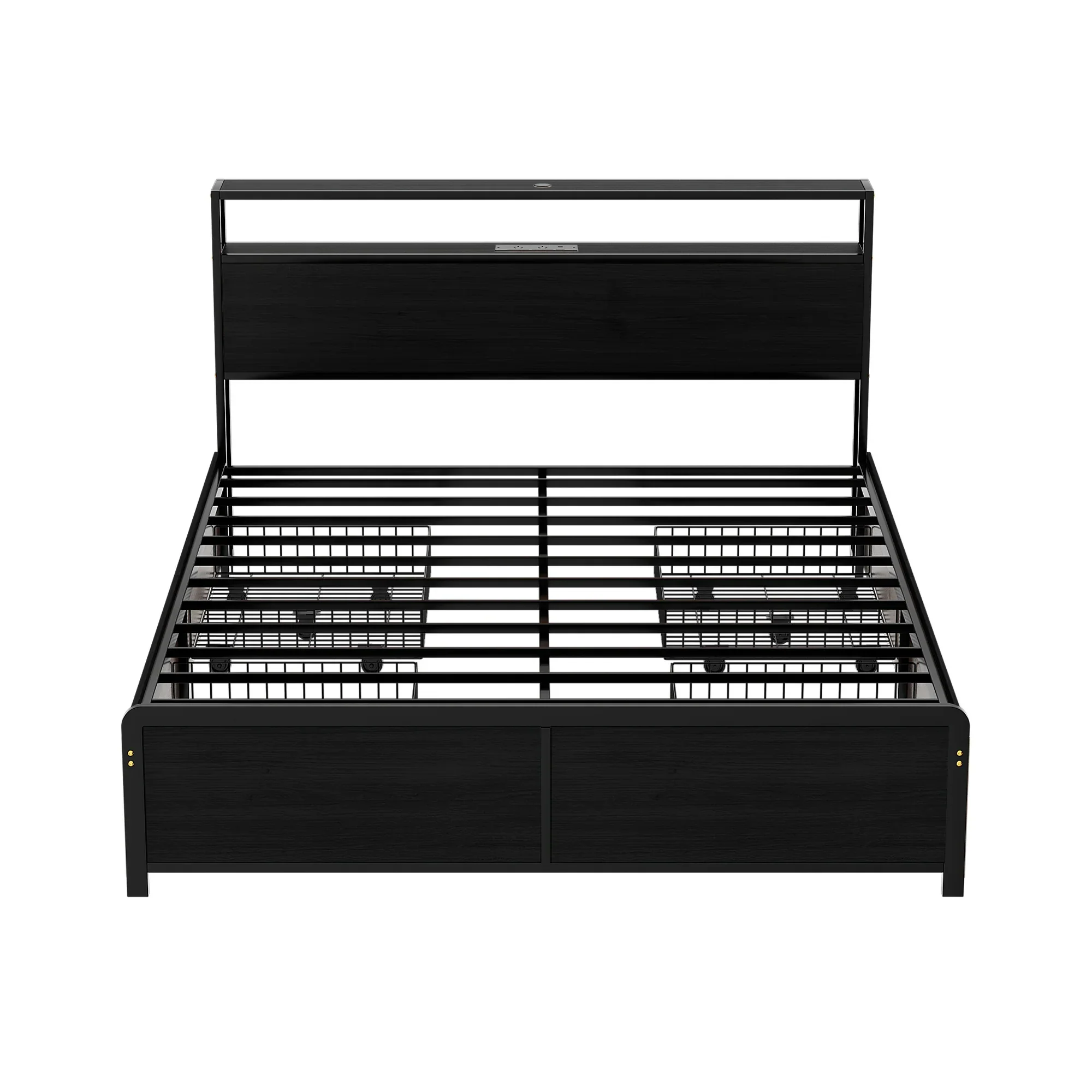 Metal Bed Frame Queen Size Storage Headboard Charge Station LED 4 Drawers - Image 3