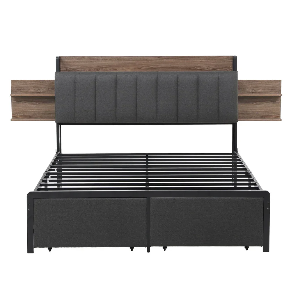 Metal Bed Frame Queen Size with 2-Tier Hidden Storage with Charging Station - Image 3