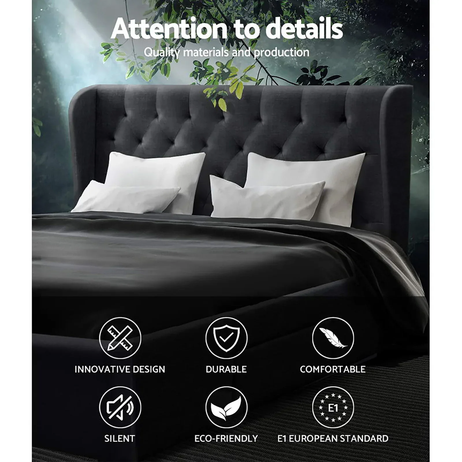 Bed Frame Queen Size with 4 Drawers Charcoal MILA - Image 5