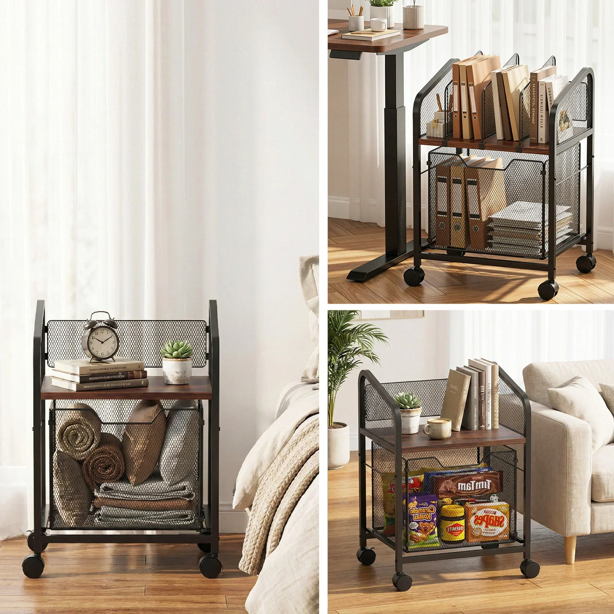 Mobile File Cabinet Rolling with Locking Wheels Wood Top Compact Storage Organiser Black - Image 6