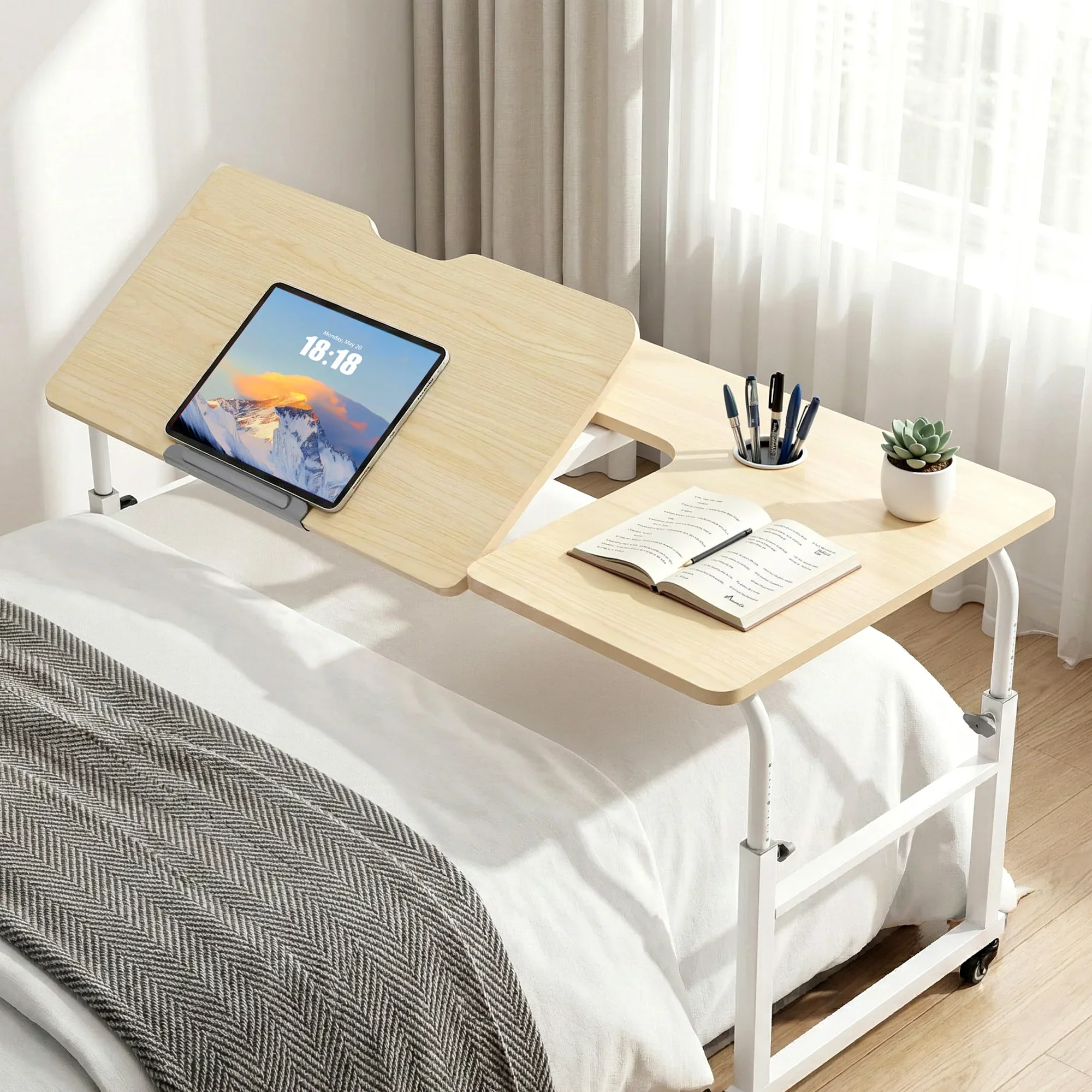 Mobile Laptop Desk Overbed Table Adjustable Computer Stand Bedside Cart - Image 9