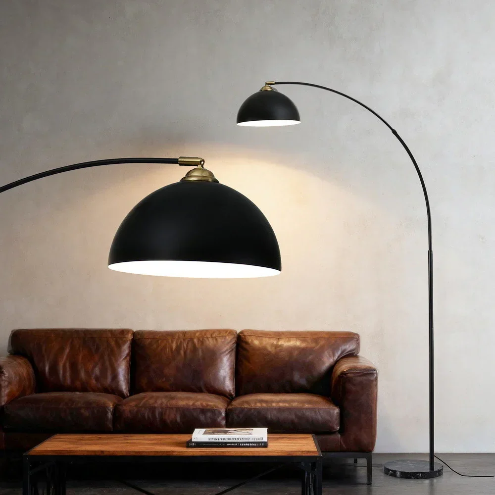 Modern Arched Floor Lamp Black Standing Heavy-Duty Marble Base for Living Room Bedroom