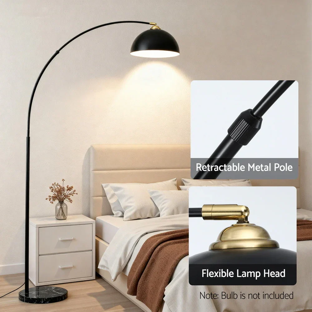 Modern Arched Floor Lamp Black Standing Heavy-Duty Marble Base for Living Room Bedroom - Image 3